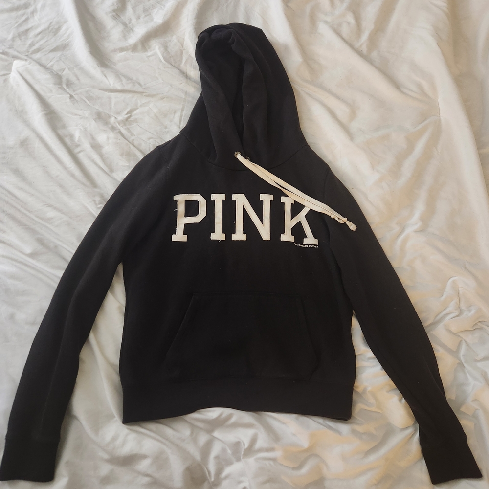 Victoria's Secret Black Sweatshirt Hoodie with PINK Applique